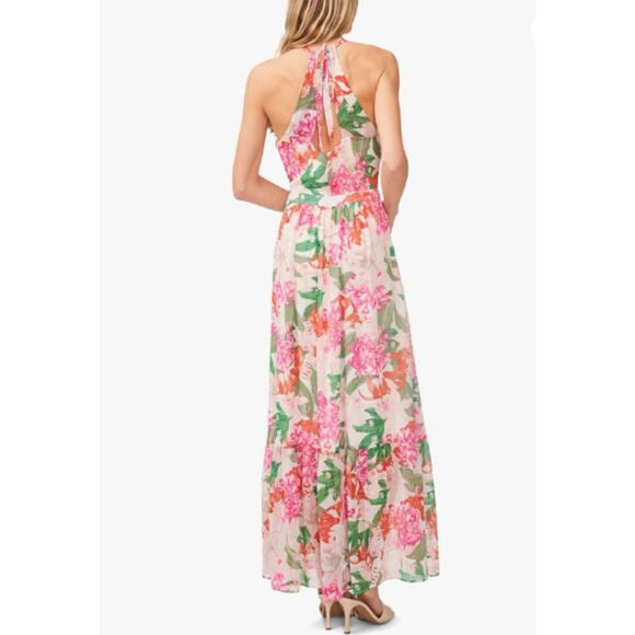 CeCe Floral Maxi Dress Size 10 Sleeveless Halter Tropical Fairy Resort Riviera - Picture 3 of 11